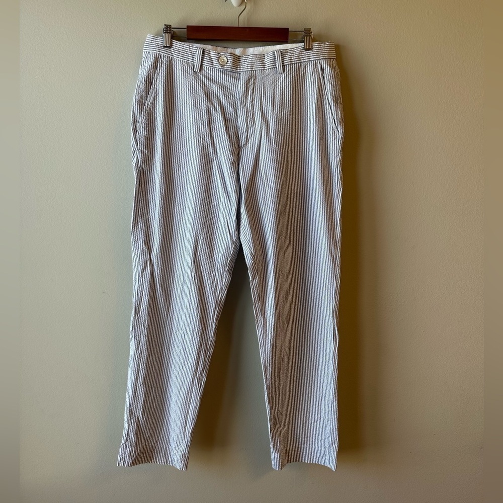 Men’s Brooks Brothers Seersucker Blue Stripped Pants Size 34/32